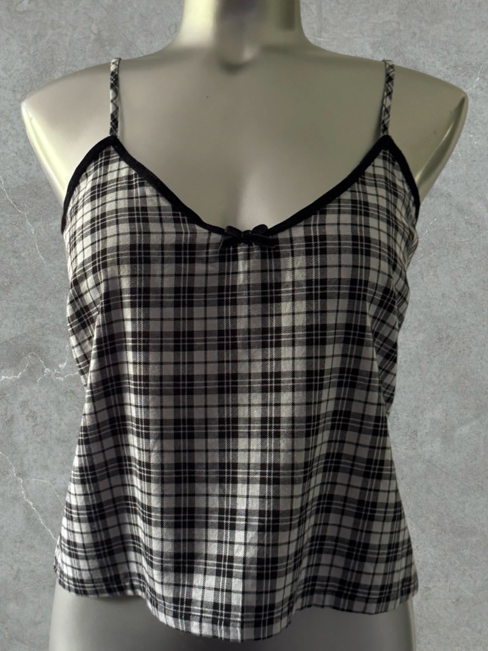 $10 Add-on | Black and White Plaid Spaghetti Strap Camisole